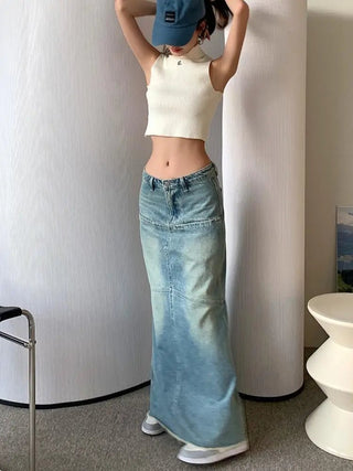 Vintage High - Waisted Denim Pencil Skirt - Diva Melody