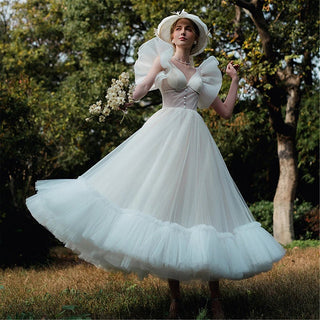 Vintage - Inspired Tea - Length Wedding Dress - Diva Melody