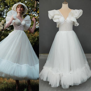 Vintage - Inspired Tea - Length Wedding Dress - Diva Melody