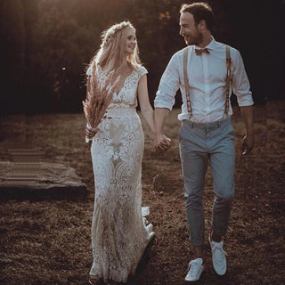 Vintage Lace Boho Wedding Dress - Diva Melody