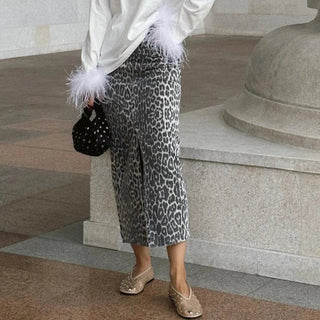 Vintage Leopard Split Maxi Skirt - Diva Melody