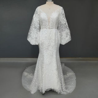 Vintage Long Puffy Sleeve Mermaid Wedding Dress - Diva Melody