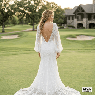 Vintage Long Puffy Sleeve Mermaid Wedding Dress - Diva Melody