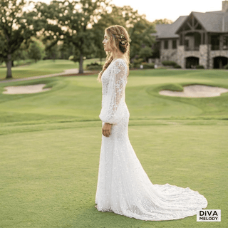 Vintage Long Puffy Sleeve Mermaid Wedding Dress - Diva Melody