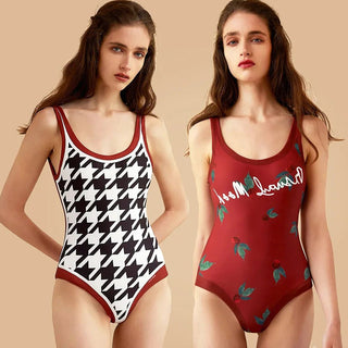 Vintage Printed Double - sided Wear Swimming Bandage One Piece Swimsuit - Diva Melody