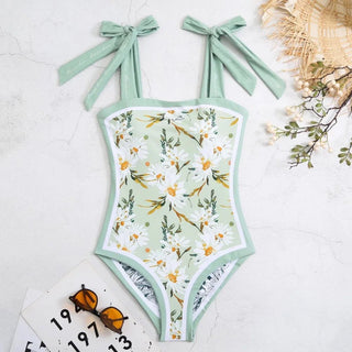 Vintage Printed Double - sided Wear Swimming Bandage One Piece Swimsuit - Diva Melody