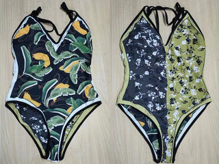 Vintage Printed Double - sided Wear Swimming Bandage One Piece Swimsuit - Diva Melody