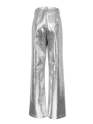 Vintage Sliver Pu Leather Full Length Y2k Straight Trousers - Diva Melody