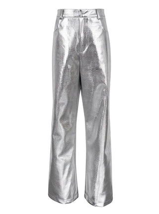 Vintage Sliver Pu Leather Full Length Y2k Straight Trousers - Diva Melody