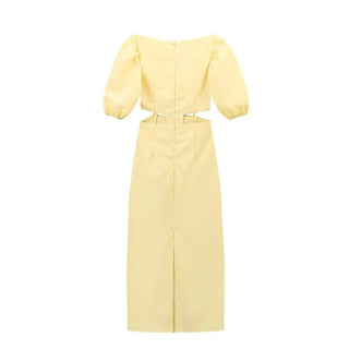 Vintage Yellow Hollow Waist Dress - Diva Melody
