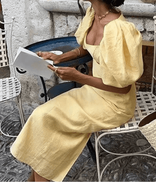 Vintage Yellow Hollow Waist Dress - Diva Melody