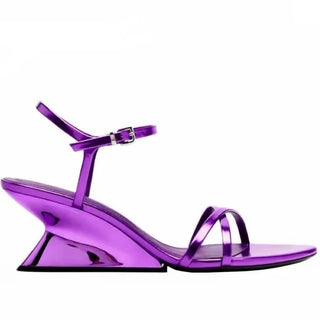 Wedges High Heels Metallic Purple Bling Sandals - Diva Melody