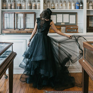 Whimsical Black Tulle Lace Bridal Gown - Diva Melody