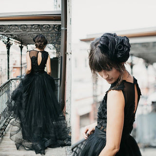 Whimsical Black Tulle Lace Bridal Gown - Diva Melody