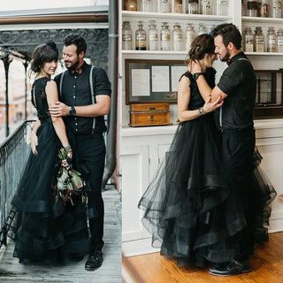 Whimsical Black Tulle Lace Bridal Gown - Diva Melody