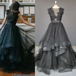 Whimsical Black Tulle Lace Bridal Gown - Diva Melody