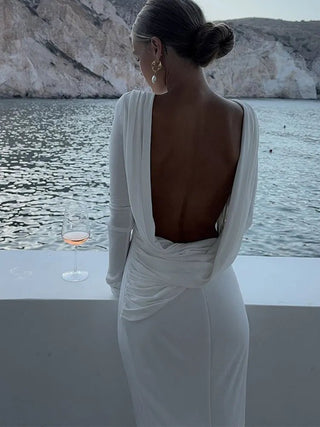 White Backless Sheath Dress - Diva Melody