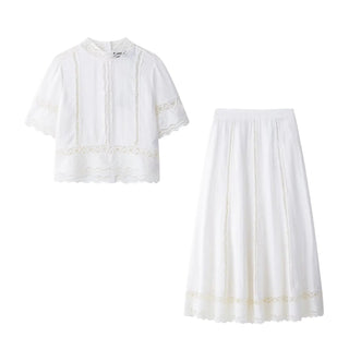 White Crochet Skirt Suit Set - Diva Melody