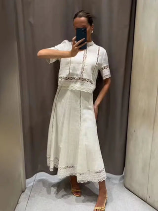 White Crochet Skirt Suit Set - Diva Melody