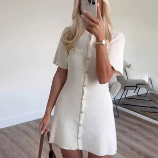 White Elegant Knitted Mini Dress - Diva Melody