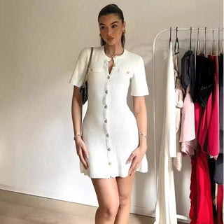 White Elegant Knitted Mini Dress - Diva Melody