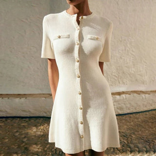 White Elegant Knitted Mini Dress - Diva Melody
