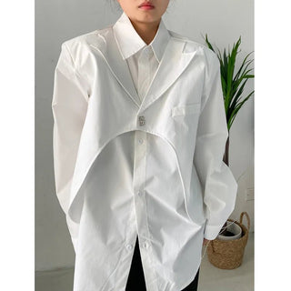 White Irregular Long Sleeve Blouse - Diva Melody