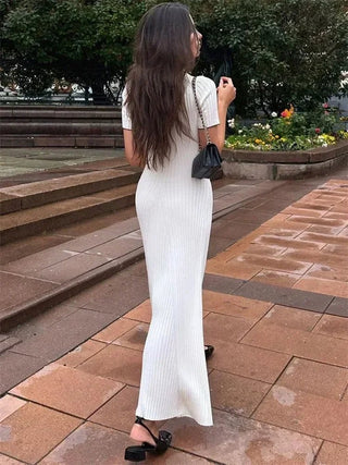 White Knitted Short Elegant Knitwear Dress - Diva Melody