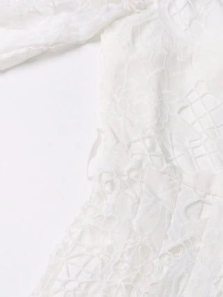 White lace embroidery sleeve high waist elegant Slit dress - Diva Melody