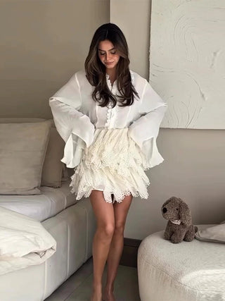 White Lace Pleated Mini Skirt - Diva Melody