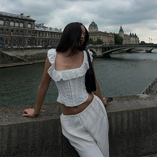 White Lace Ruffle Crop Top - Diva Melody