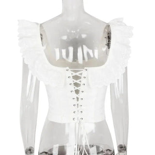 White Lace Ruffle Crop Top - Diva Melody