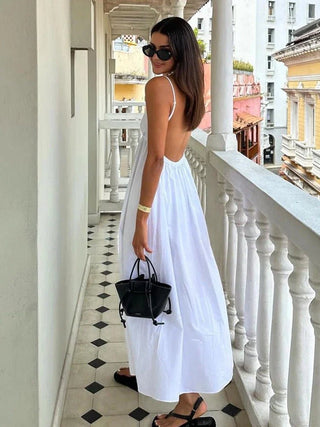 White Long Open Back Dress - Diva Melody