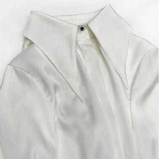 White Long Sleeve Satin Shirts Vintage Blouse - Diva Melody