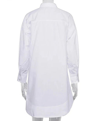 White Loose Tunic Dress Long Casual Shirts - Diva Melody