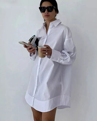 White Loose Tunic Dress Long Casual Shirts - Diva Melody