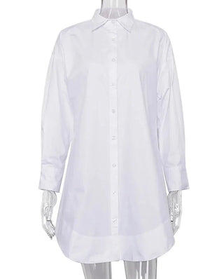 White Loose Tunic Dress Long Casual Shirts - Diva Melody