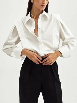 White Shirt Women Elegant Office Lady Solid Long Sleeve Shirt Blouse Tops - Diva Melody