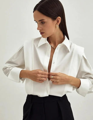 White Shirt Women Elegant Office Lady Solid Long Sleeve Shirt Blouse Tops - Diva Melody