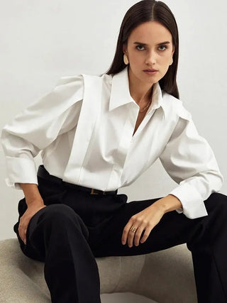 White Shirt Women Elegant Office Lady Solid Long Sleeve Shirt Blouse Tops - Diva Melody