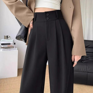 Wide Leg High Waist Black Gray Suit Trousers - Diva Melody