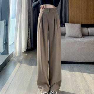 Wide Leg High Waist Black Gray Suit Trousers - Diva Melody