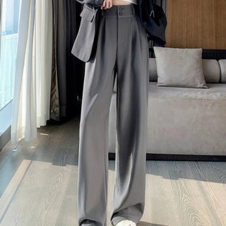 Wide Leg High Waist Black Gray Suit Trousers - Diva Melody