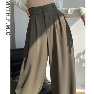 Wide Leg High Waist Black Gray Suit Trousers - Diva Melody