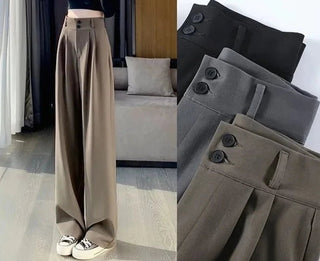 Wide Leg High Waist Black Gray Suit Trousers - Diva Melody