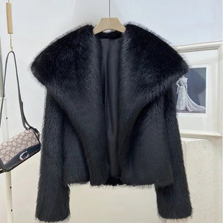 Winter Warm Fur Women Turndown Collar Long Sleeve Short Coats - Diva Melody