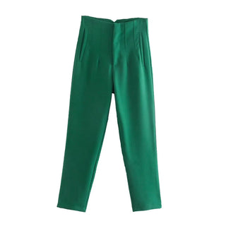 Women Straight High Waist Front Zipper Trousers - Diva Melody