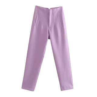 Women Straight High Waist Front Zipper Trousers - Diva Melody