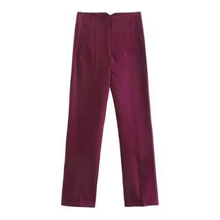 Women Straight High Waist Front Zipper Trousers - Diva Melody