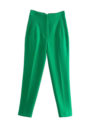 Women Straight High Waist Front Zipper Trousers - Diva Melody